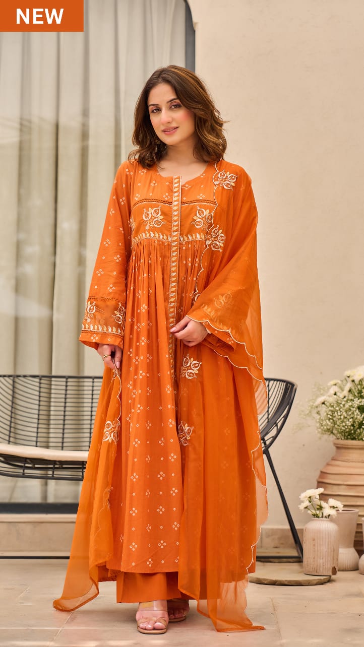 Orange Radiance Embroidered Anarkali Kurta Set with Dupatta