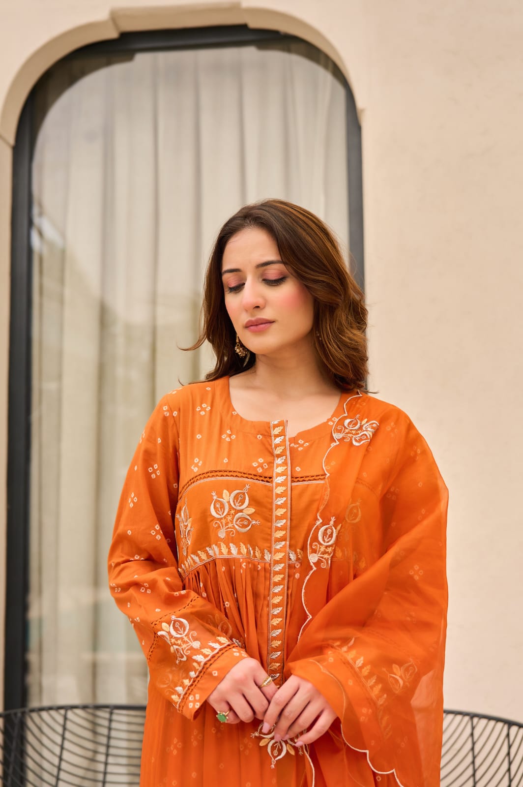 Orange Radiance Embroidered Anarkali Kurta Set with Dupatta