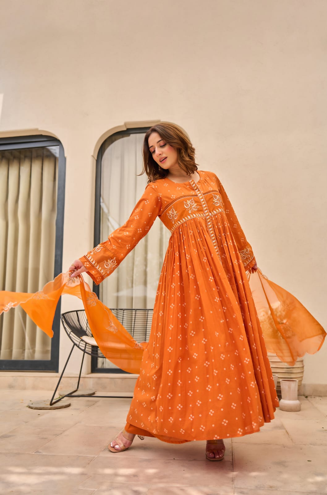 Orange Radiance Embroidered Anarkali Kurta Set with Dupatta