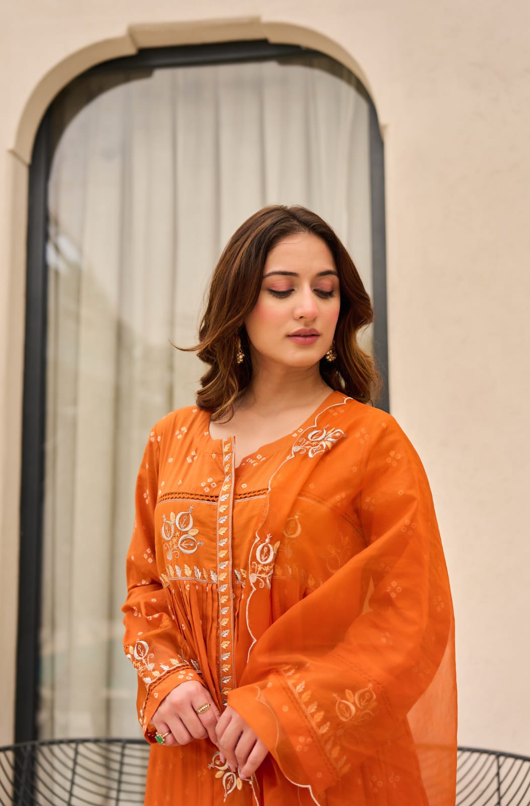 Orange Radiance Embroidered Anarkali Kurta Set with Dupatta