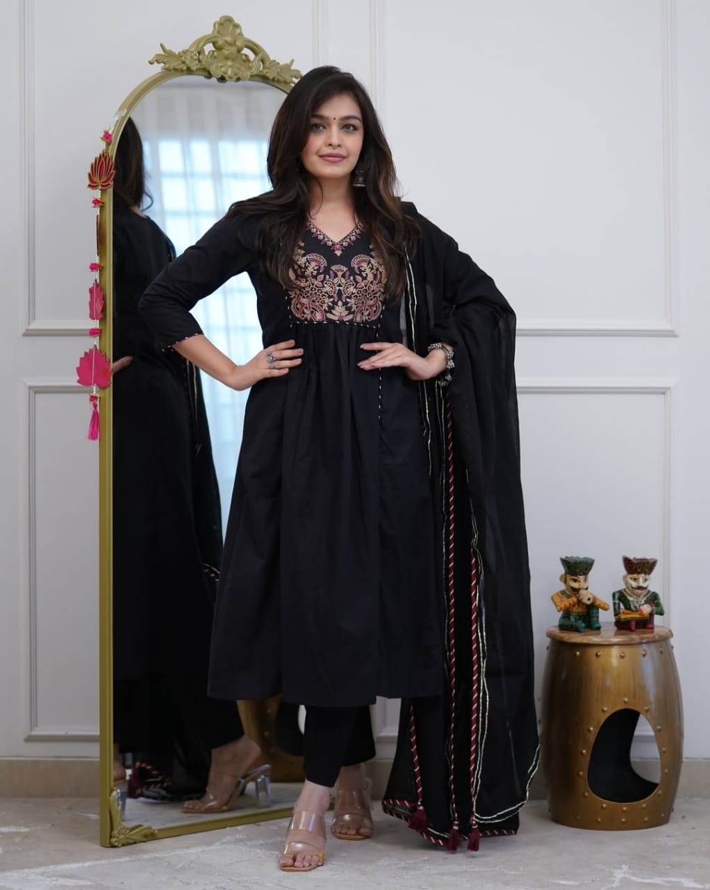 Black Embroidered Kurta Set with Dupatta