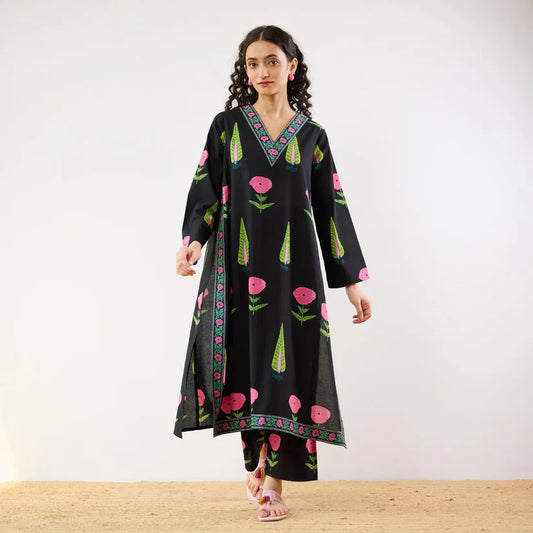 Women’s Black Floral Kurta Set with Pants
