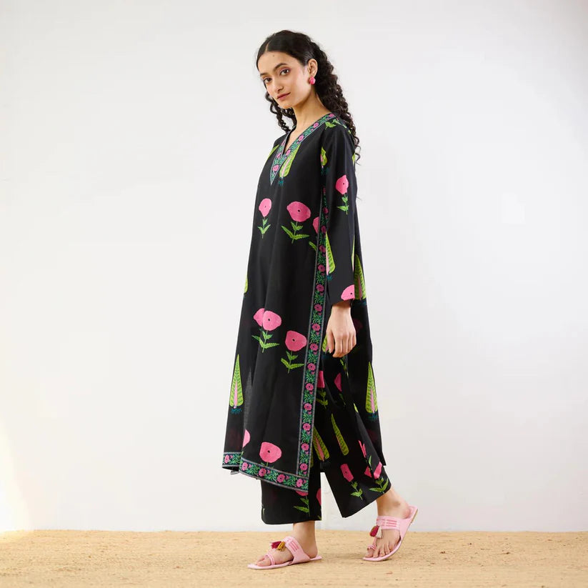 Women’s Black Floral Kurta Set with Pants