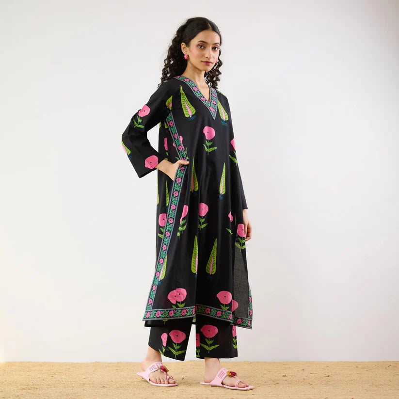 Women’s Black Floral Kurta Set with Pants