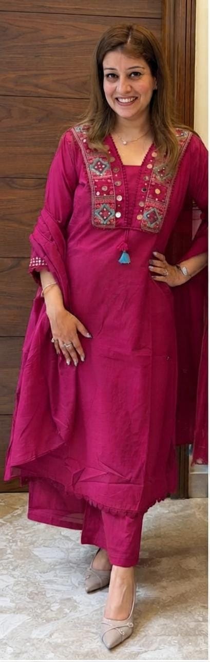 Embroidered Mirror Work Kurta Pant Dupatta Set