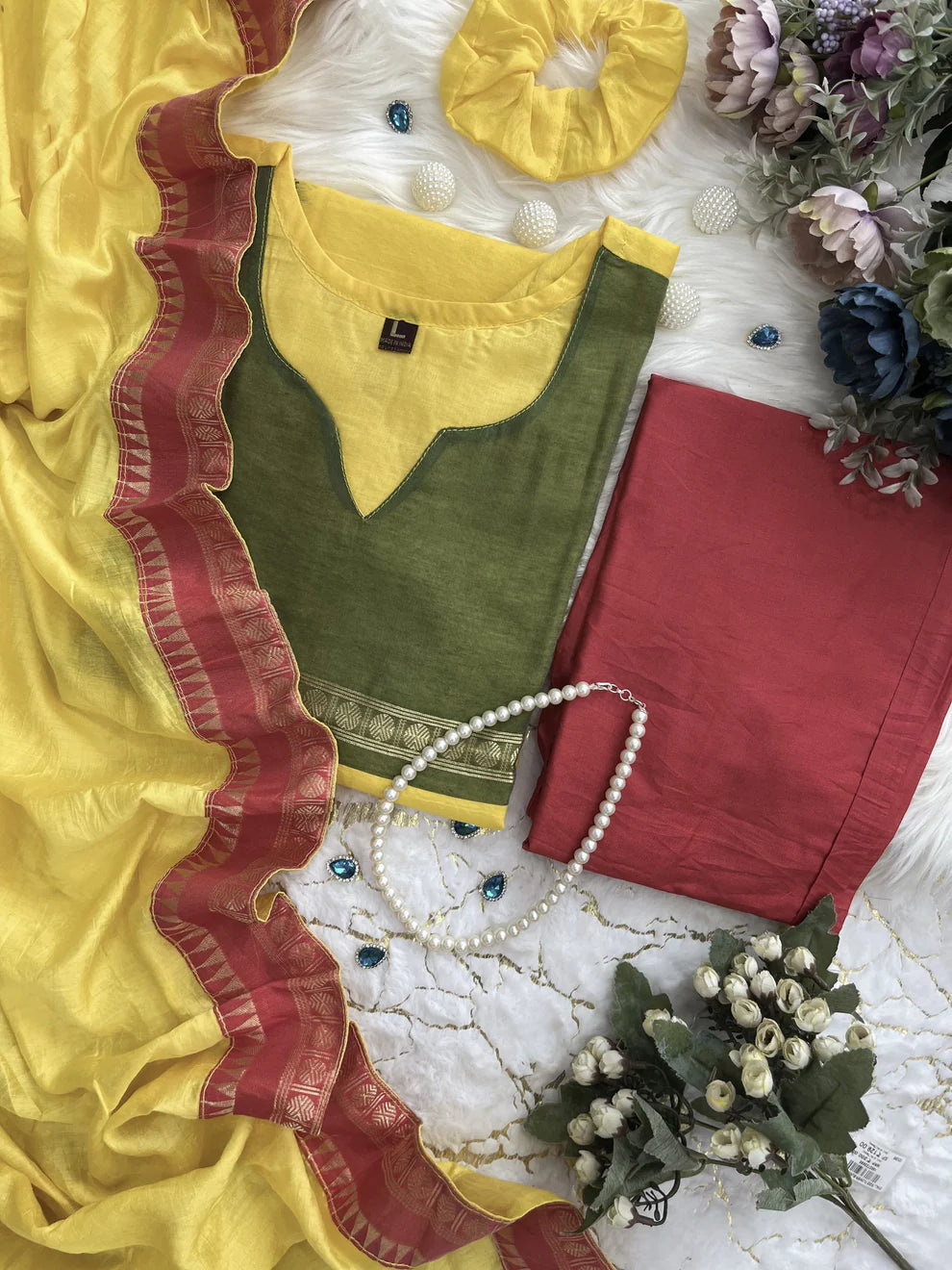 Elegant Kanchi Cotton Suit Set With Jacquard Dupatta