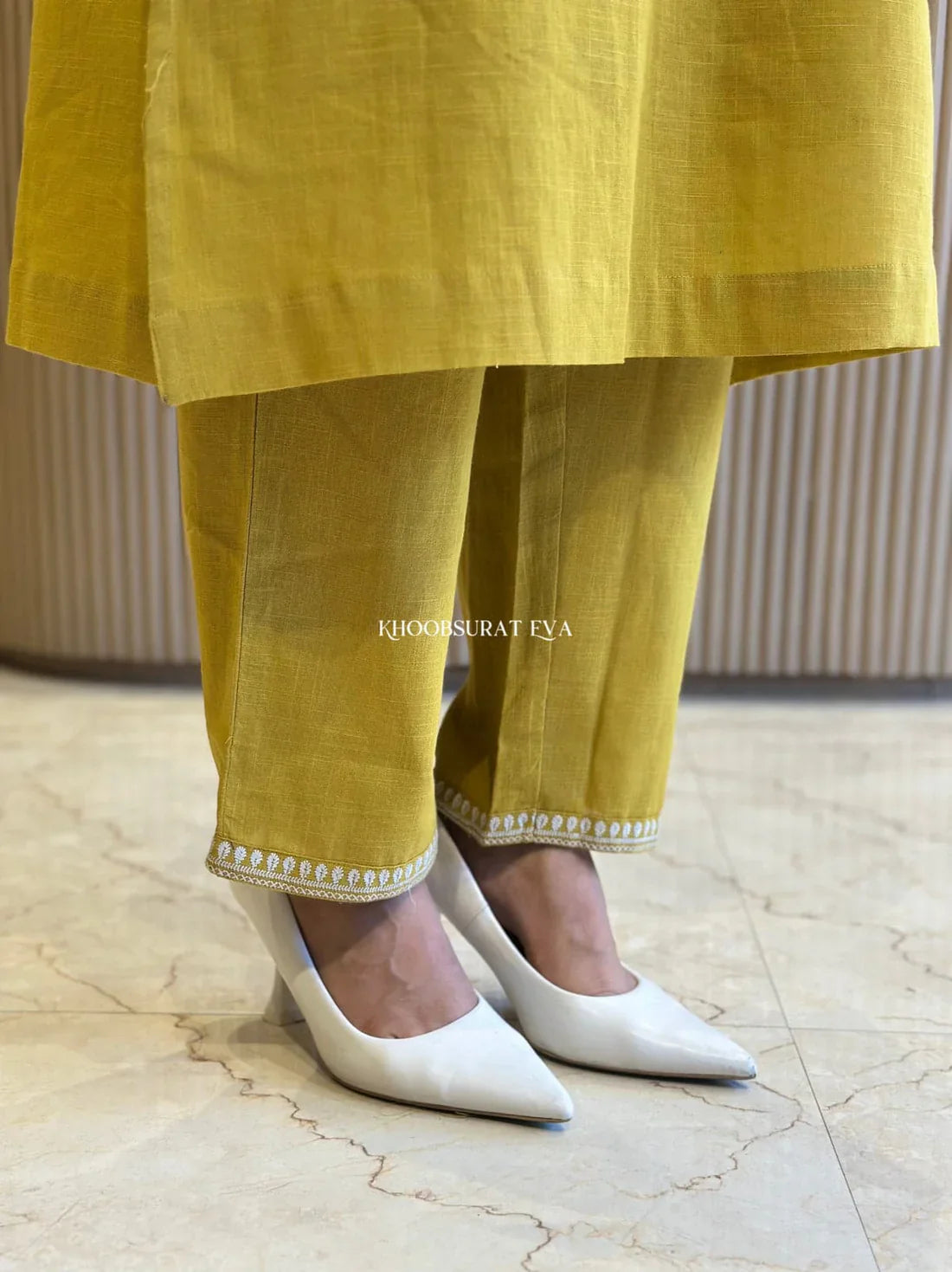 Jaipur Kurta Mustard Yellow Cotton Kurta With White Embroidery