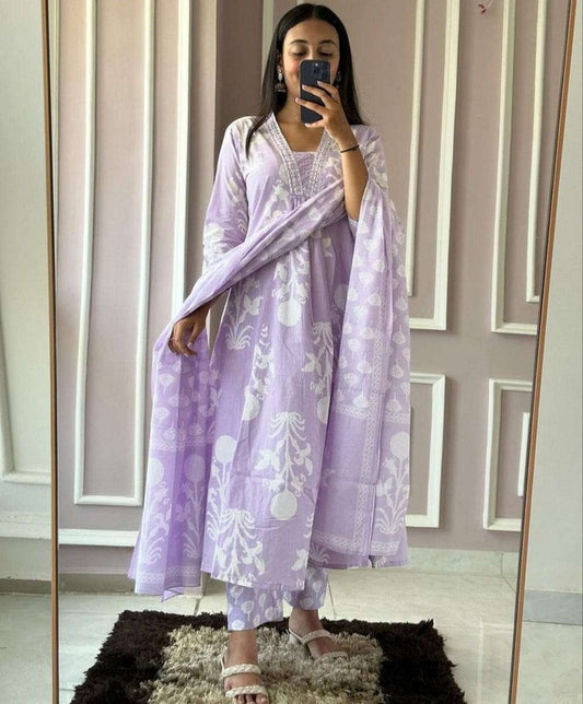 Jaipur Premium Elegant Lavender Cotton Kurta Set For Women